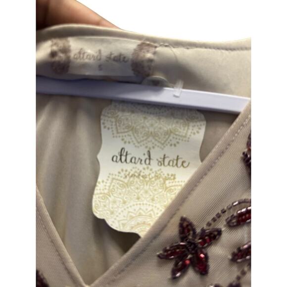 Altar'd State Beaded Ruby And Garnet Design Wrap Dress in Taupe Womens Size S. - Picture 7 of 7